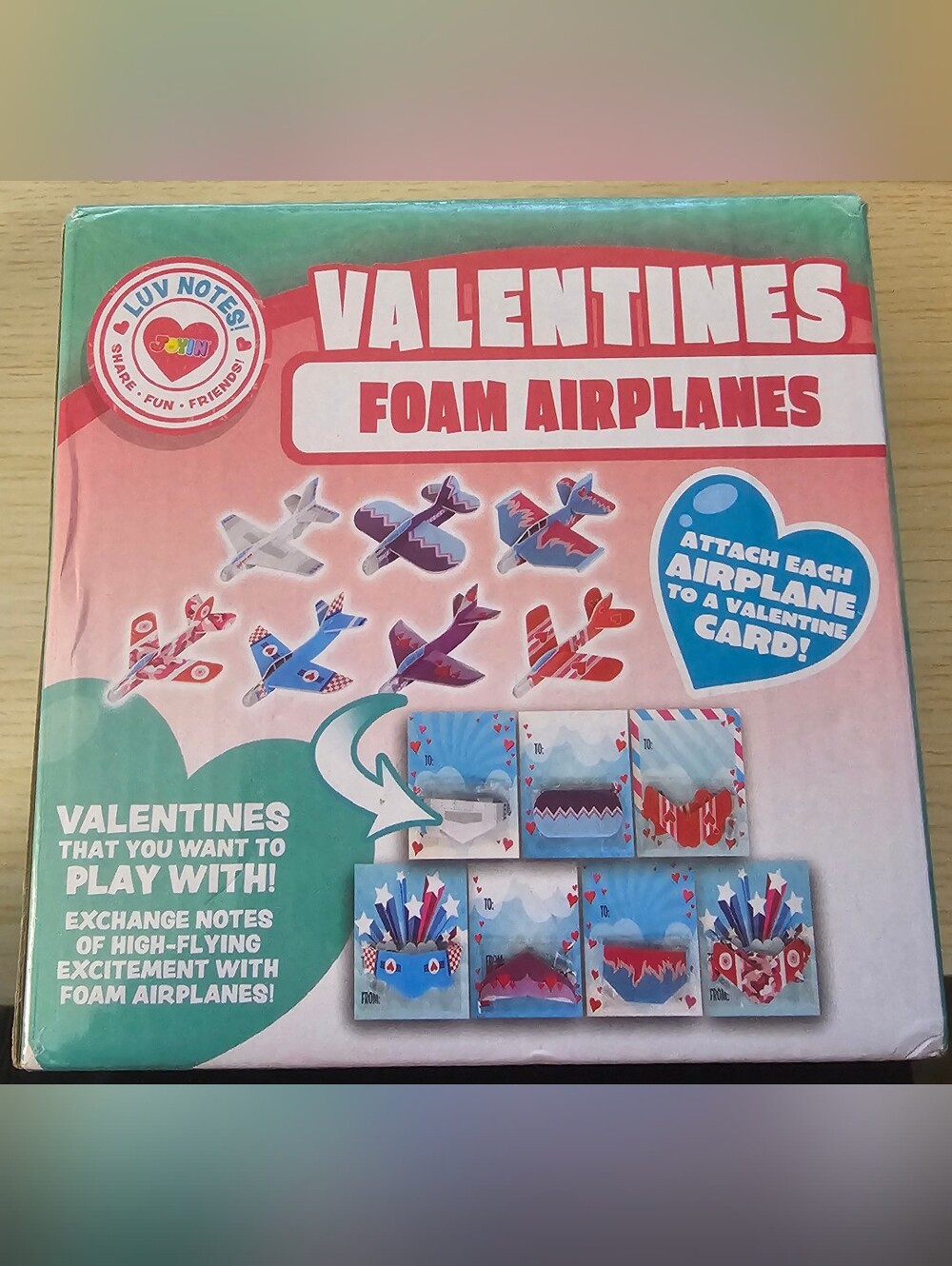 JOYIN Valentine's Day Foam Airplanes & Greeting Cards Set New In Box